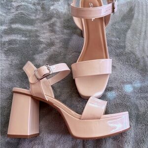 NEW Vinyl Nude Block Heel Sandals
